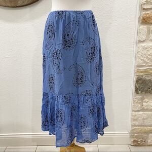 Ulf Andersson Tiered Peasant Skirt Blue Black Floral Paisley Large